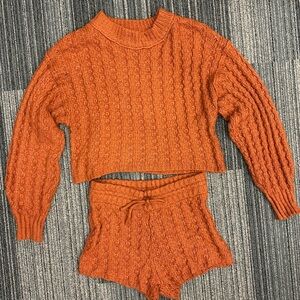 NEW Love Tree Knit Sweater Lounge Top and Shorts Set cable knit design size LG